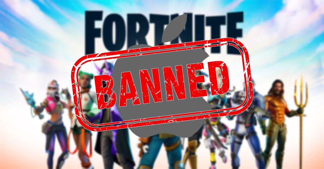 fornite personajes con logo de apple y cartel banned