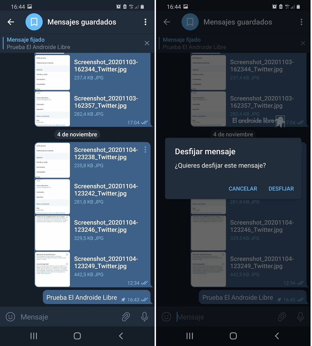 Desfijar mensaje en Telegram