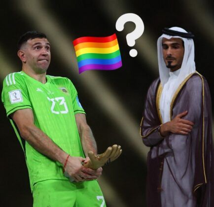 meme dibu martinez celebrando premio al mejor portero qatar 2022