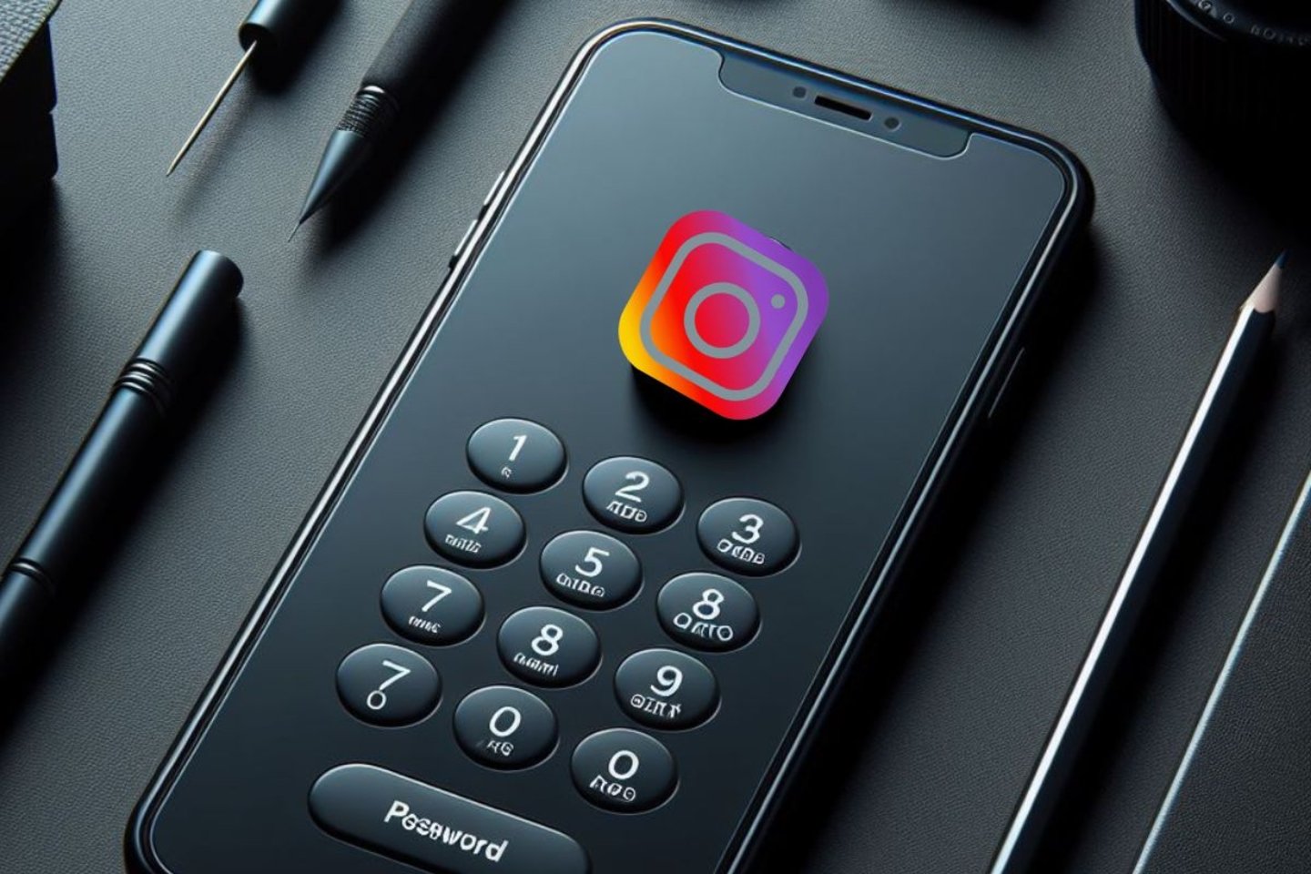 Móvil con el logo de Instagram y una contraseña