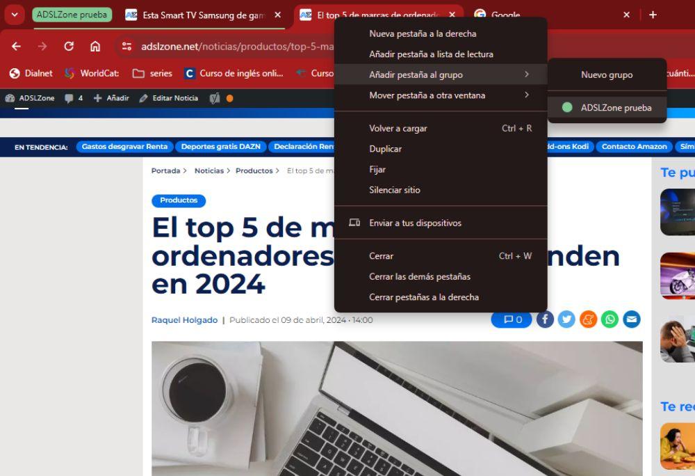 Pestaña grupal Chrome